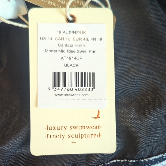 NWT Artesands Monet Mid Rise Floral Black and White Bikini Bottom, US 14 - Picture 5 of 7